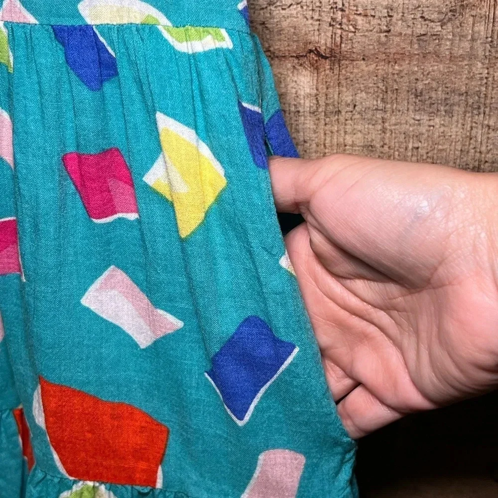 THML Teal Tiered Ruffle Geometric Printed Dress size XS - Picture 8 of 10